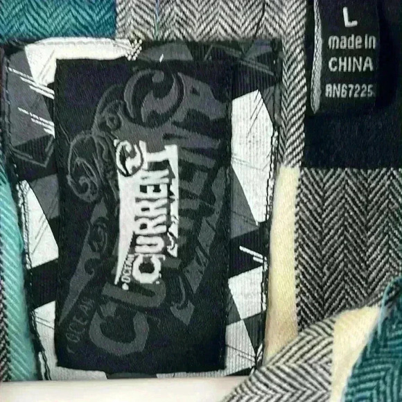 Ocean Current Shirt Black/White/Aqua Young Men’s Large Soft Plaid Flannel Casual - Picture 4 of 8